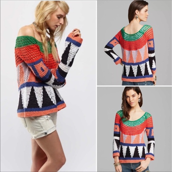 Like NEW Free People Modern Art Geometric Sweater - Picture 3 of 14